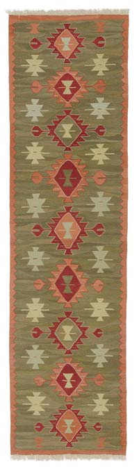 Verde Nueva Corredor Alfombra Turca Kilim - 95 cm x 354 cm
