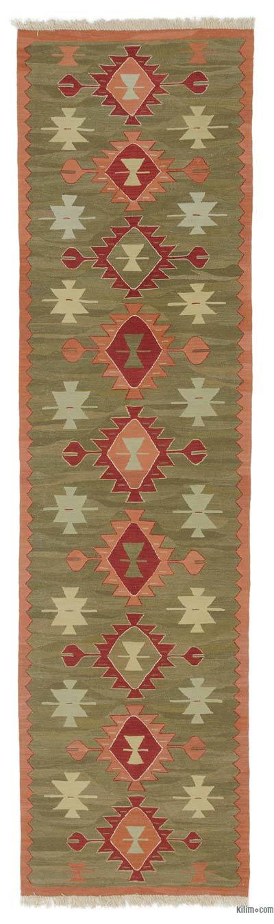 Yeşil Yeni Kök Boya El Dokuma Kilim Yolluk - 95 cm x 354 cm