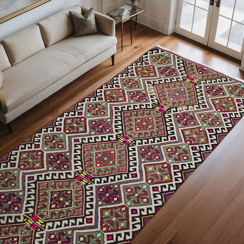 Multicolor Vintage 'Karakecili' Kilim Rug - 5' 10" x 11' 6" (70" x 138") - K0044487