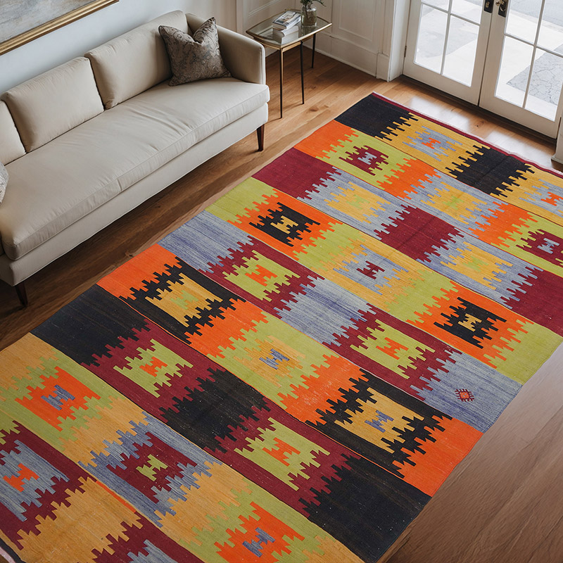 Multicolor Vintage Afyon Kilim Rug - 6' 8" x 11' 2" (80" x 134") - K0044500