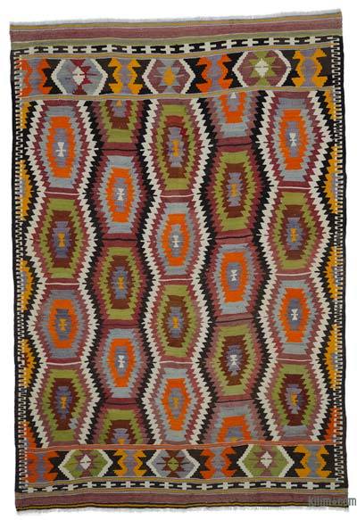 Multicolor Vintage Antalya Kilim Rug - 5' 7" x 8' 3" (67 in. x 99 in.)