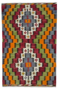 Multicolor Vintage Balikesir Kilim Rug - 6' 5" x 9' 9" (77" x 117")