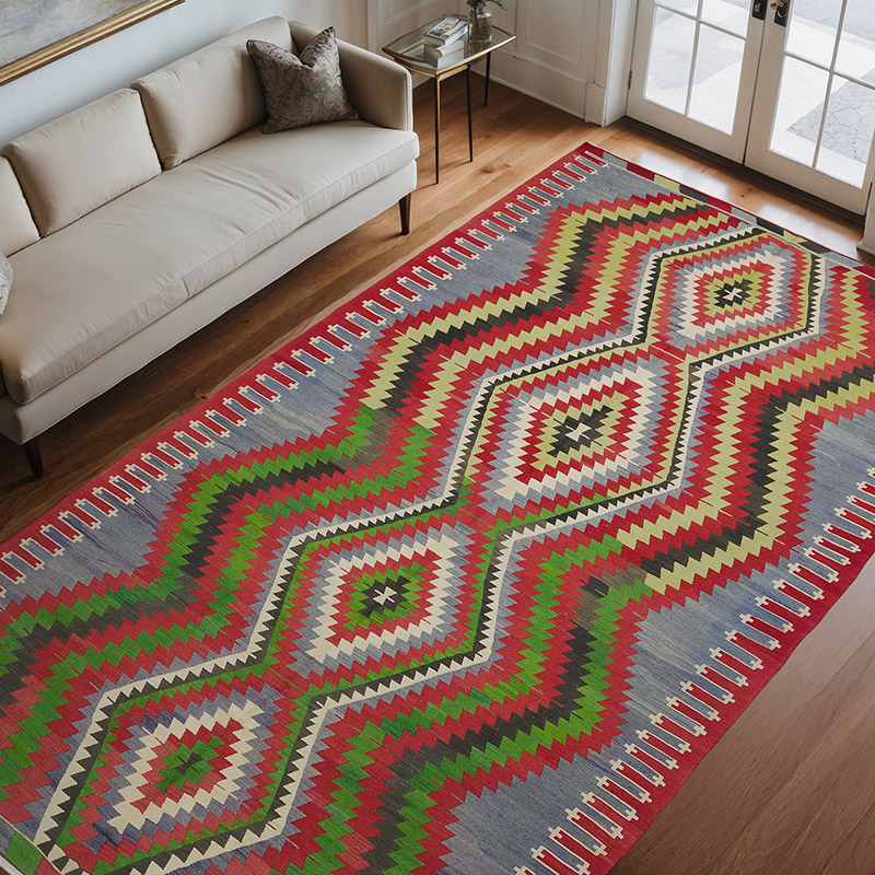 Multicolor Alfombra Vintage Denizli Kilim - 197 cm x 324 cm - K0044519