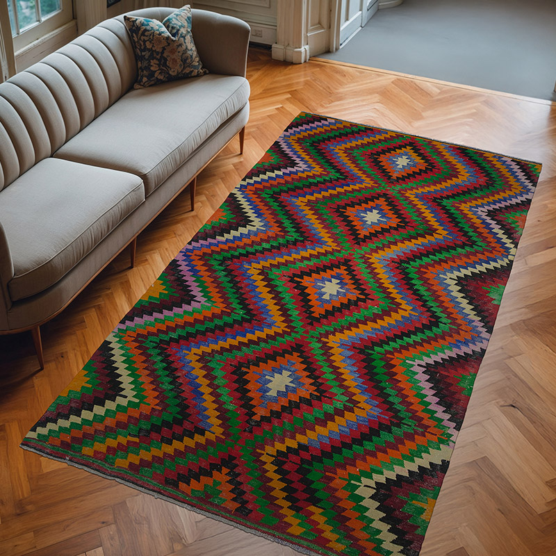 Multicolor Alfombra Vintage Denizli Kilim - 183 cm x 310 cm - K0044523