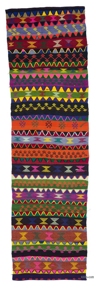 Multicolor Kilim Vintage Turco de Pasillo - 95 cm x 333 cm