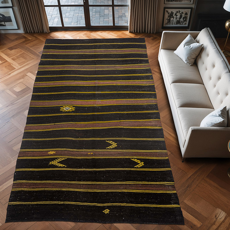Brown Vintage Turkish Kilim Rug - 6' 8" x 12' 8" (80" x 152") - K0047078