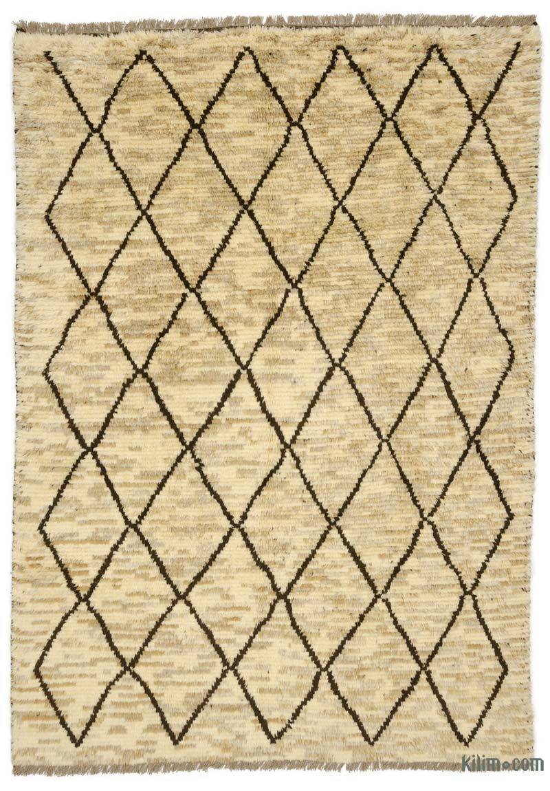 Beige New Moroccan Style Hand-Knotted Tulu Rug - 7' 9" x 10' 9" (93" x 129") - K0047144