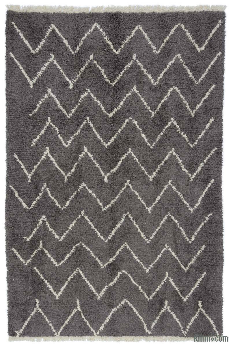 Grey Moroccan Style Hand-Knotted Tulu Rug - 6' 2" x 9' 3" (74" x 111") - K0047146