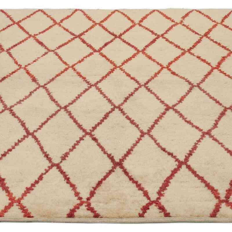 Beige, Rojo Alfombra "Tulu" de estilo marroquí anudada a mano - 143 cm x 179 cm - K0047147