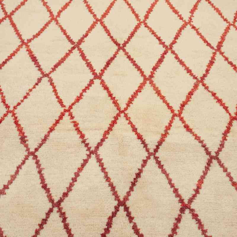 Beige, Rojo Alfombra "Tulu" de estilo marroquí anudada a mano - 143 cm x 179 cm - K0047147