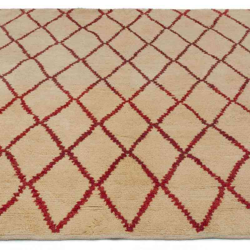 Beige, Rojo Alfombra "Tulu" de estilo marroquí anudada a mano - 143 cm x 179 cm - K0047147