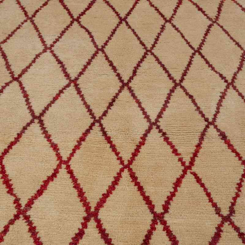Beige, Rojo Alfombra "Tulu" de estilo marroquí anudada a mano - 143 cm x 179 cm - K0047147