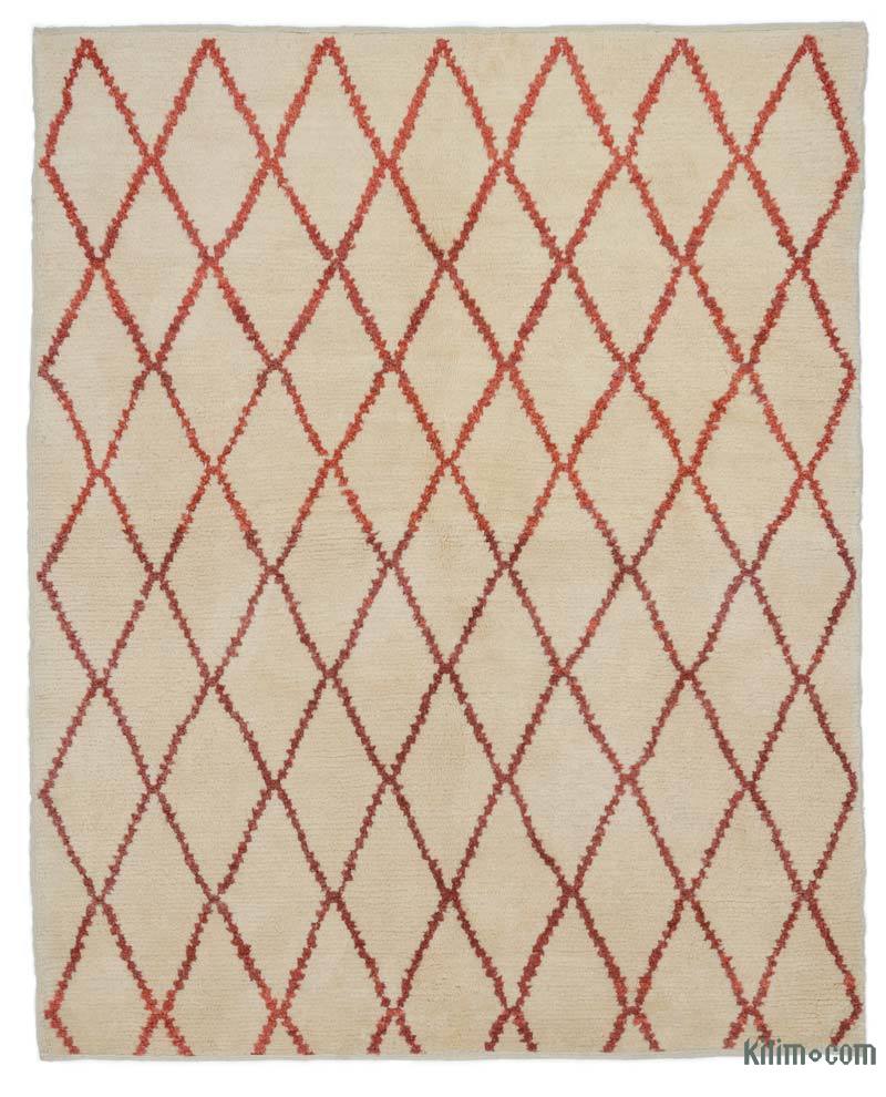 Beige, Rojo Alfombra "Tulu" de estilo marroquí anudada a mano - 143 cm x 179 cm - K0047147