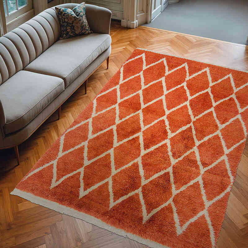 Turuncu Yeni Fas Stili El Dokuma Tulu - 214 cm x 310 cm - K0047152