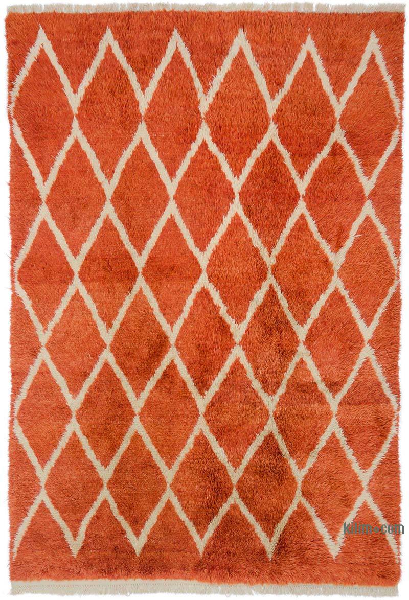 Turuncu Fas Stili El Dokuma Tülü - 214 cm x 310 cm - K0047152