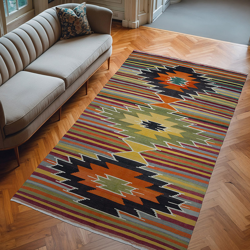 Multicolor Vintage Mut Kilim Rug - 5' 3" x 8' 11" (63" x 107") - K0047826