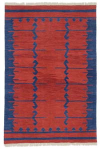 Red, Blue New Turkish Kilim Rug - 4'  x 6'  (48" x 72")