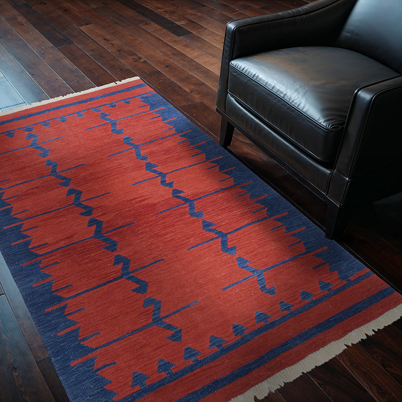 Red, Blue New Turkish Kilim Rug - 4'  x 6'  (48" x 72") - K0047831