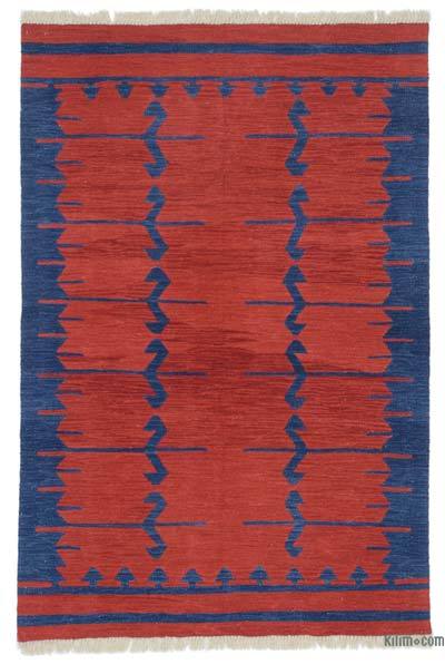 Kırmızı, Lacivert Yeni Kök Boya El Dokuma Kilim - 123 cm x 184 cm