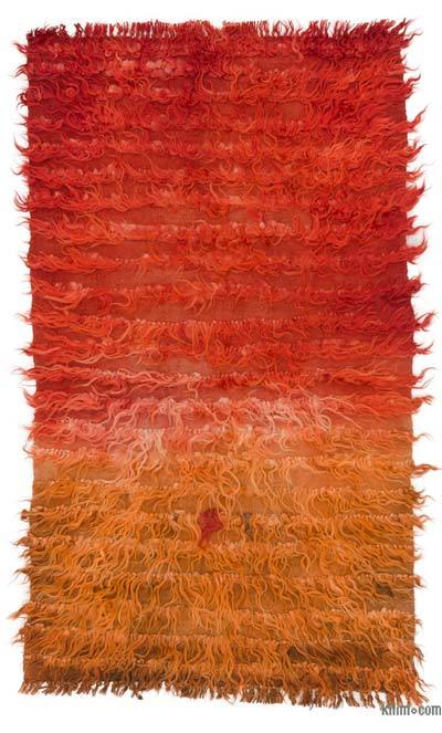 Kırmızı, Turuncu Vintage Anadolu Tülü - 87 cm x 146 cm