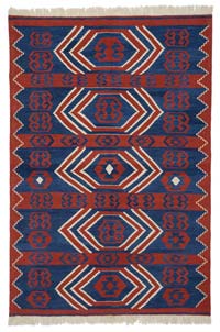 Azul Oscuro, Rojo Nueva Alfombra Turca Kilim - 176 cm x 260 cm