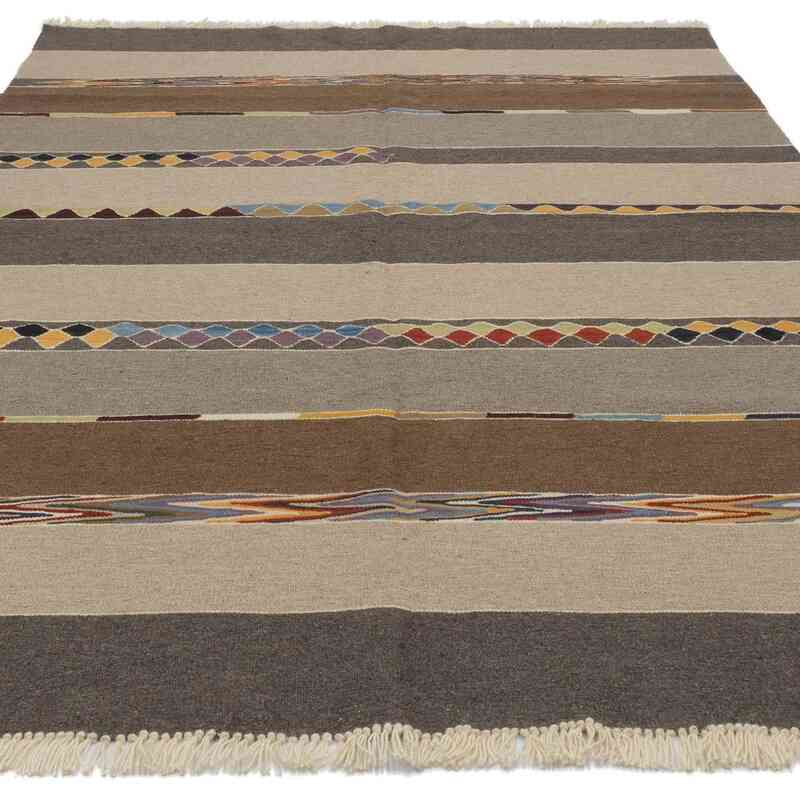 Brown New Turkish Kilim Rug - 5' 10" x 8' 2" (70" x 98") - K0048251