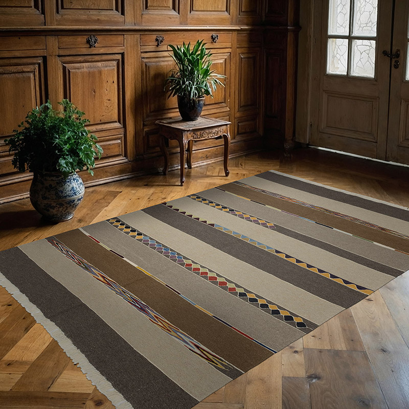 Brown New Turkish Kilim Rug - 5' 10" x 8' 2" (70" x 98") - K0048251