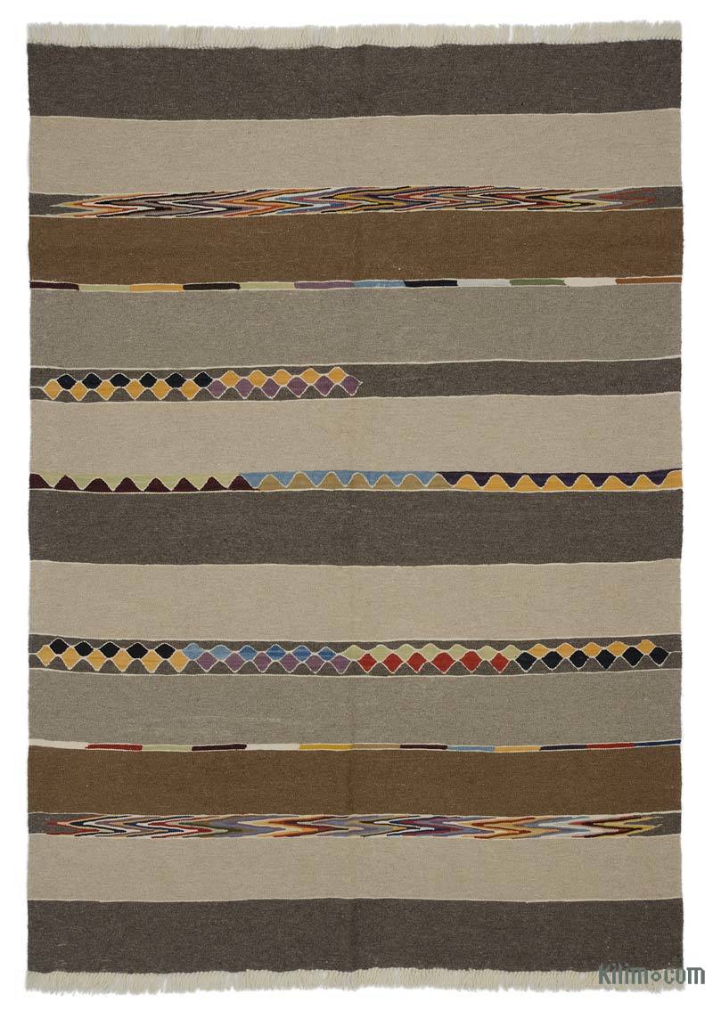 Brown New Turkish Kilim Rug - 5' 10" x 8' 2" (70" x 98") - K0048251