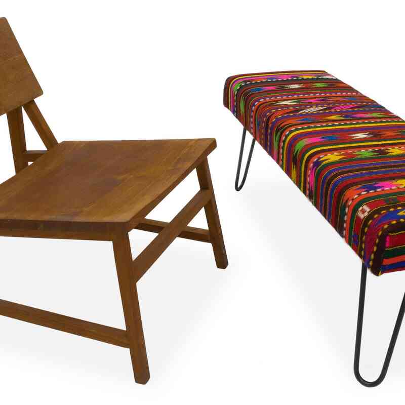 Kilim Bench with Hairpin Legs - K0048258