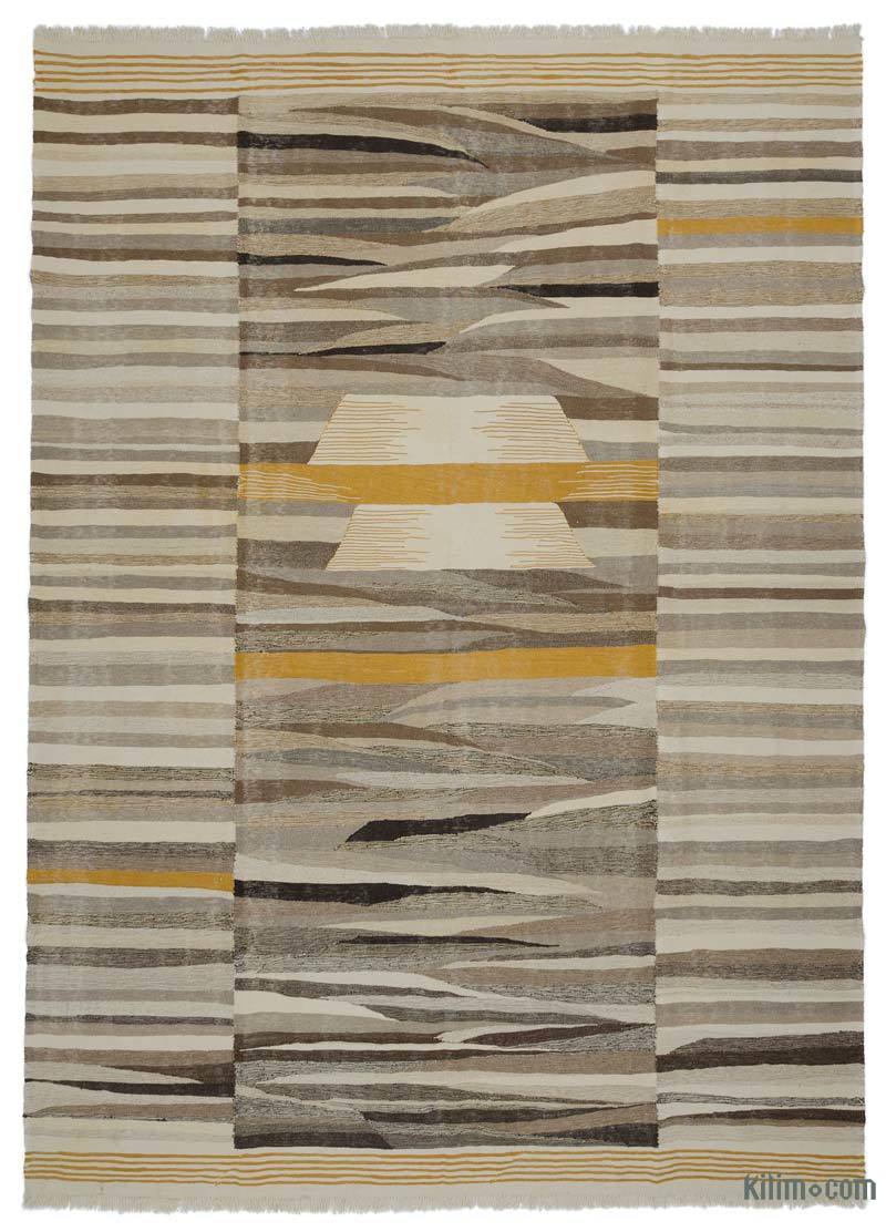 Beige, Brown New Handwoven Turkish Kilim Rug - K0048500