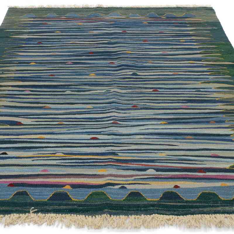 Lacivert, Yeşil Yeni El Dokuma Kilim - K0048502