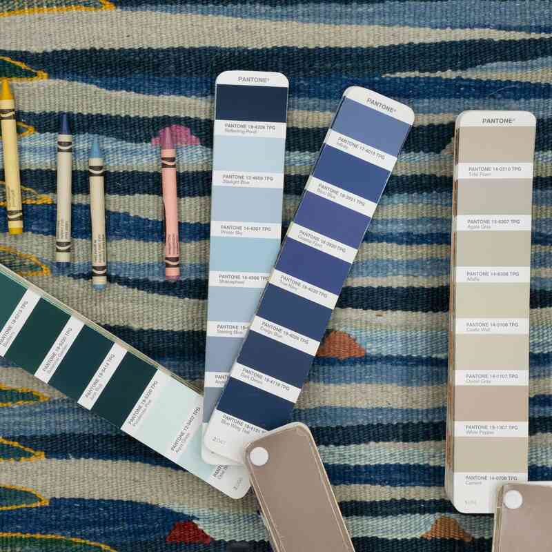 Lacivert, Yeşil Yeni El Dokuma Kilim - K0048502