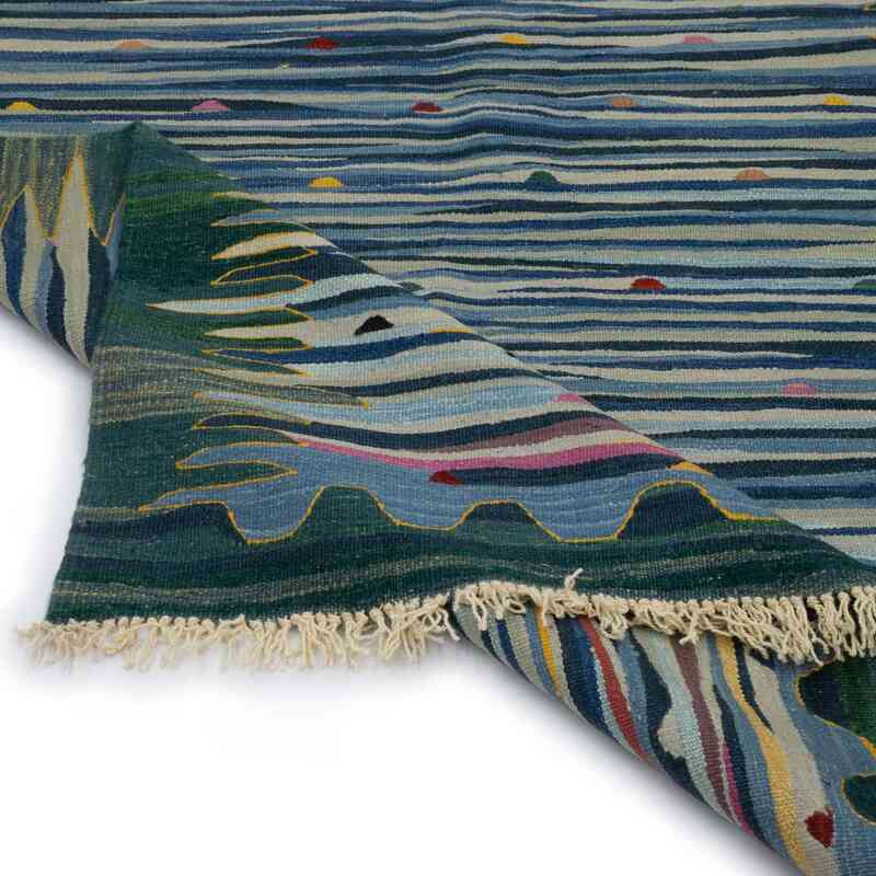 Lacivert, Yeşil Yeni El Dokuma Kilim - K0048502