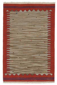 Bej, Kırmızı Yeni Kök Boya El Dokuma Kilim - 120 cm x 180 cm