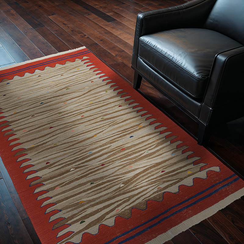 Bej, Kırmızı Yeni Kök Boya El Dokuma Kilim - 120 cm x 180 cm - K0048509