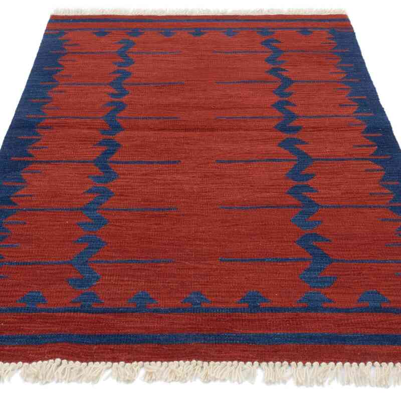 Kırmızı, Lacivert Yeni Kök Boya El Dokuma Kilim - 100 cm x 146 cm - K0048510