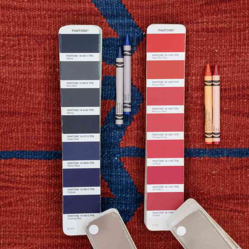 Kırmızı, Lacivert Yeni Kök Boya El Dokuma Kilim - 100 cm x 146 cm - K0048510