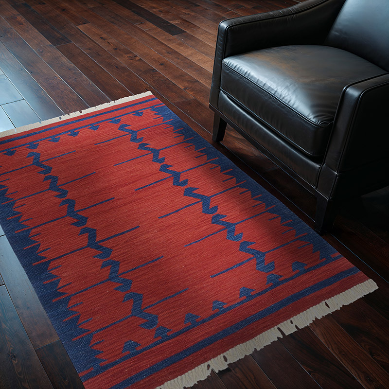 Red, Blue New Handwoven Turkish Kilim Rug - 3' 3" x 4' 9" (39" x 57") - K0048510