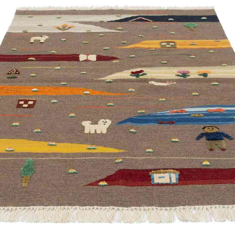 Multicolor Nueva Alfombra Turca Kilim - 108 cm x 141 cm - K0048512