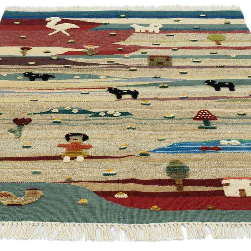 Çok Renkli Yeni Kök Boya El Dokuma Kilim - 109 cm x 127 cm - K0048513