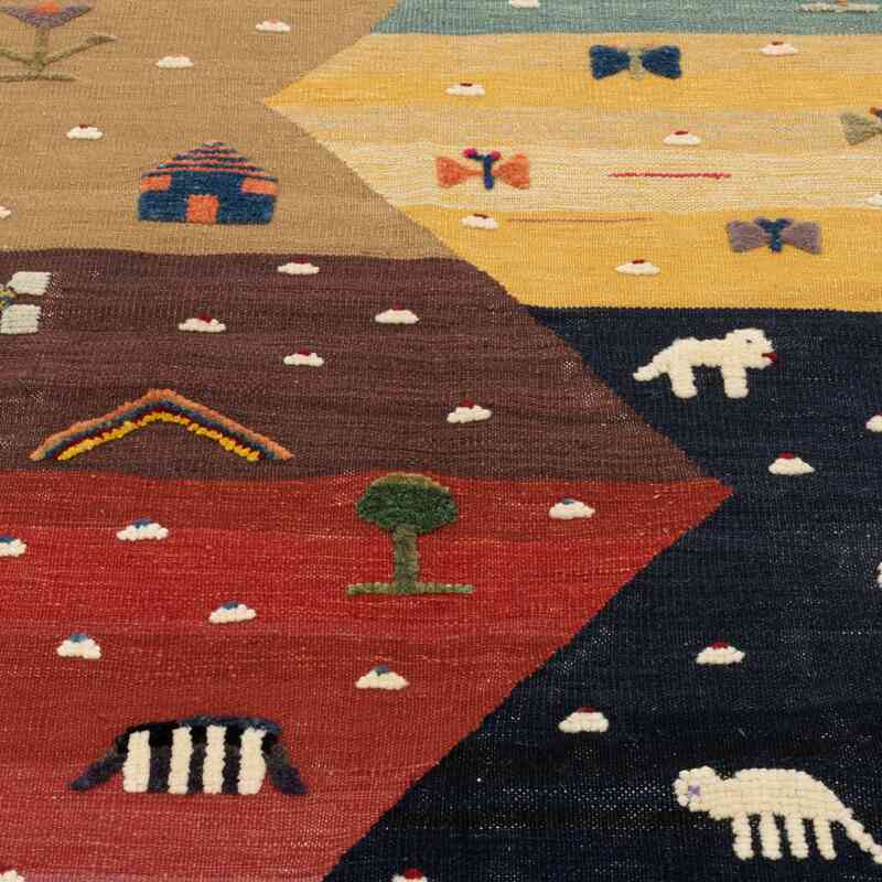 Çok Renkli Yeni Kök Boya El Dokuma Kilim - 113 cm x 164 cm - K0048517