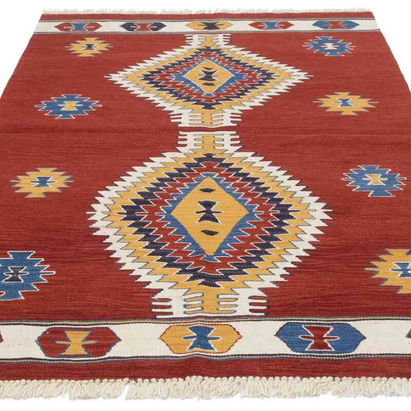 Red New Handwoven Turkish Kilim Rug - 4'  x 6' 3" (48" x 75") - K0048523