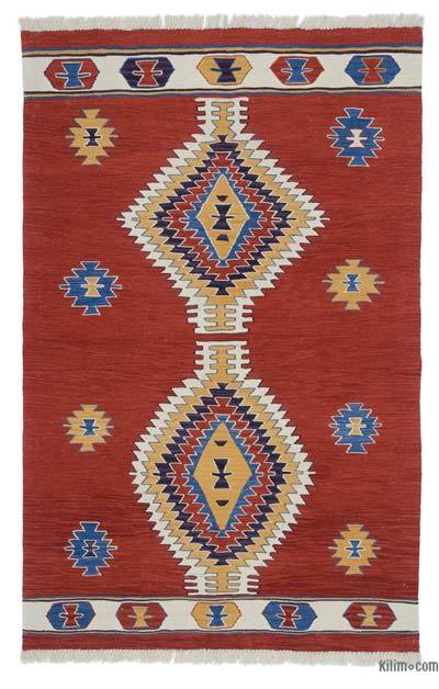 Red New Handwoven Turkish Kilim Rug - 4'  x 6' 3" (48" x 75")