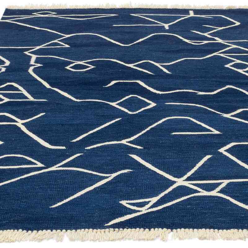 Blue New Handwoven Turkish Kilim Rug - 4' 2" x 5' 8" (50" x 68") - K0048525