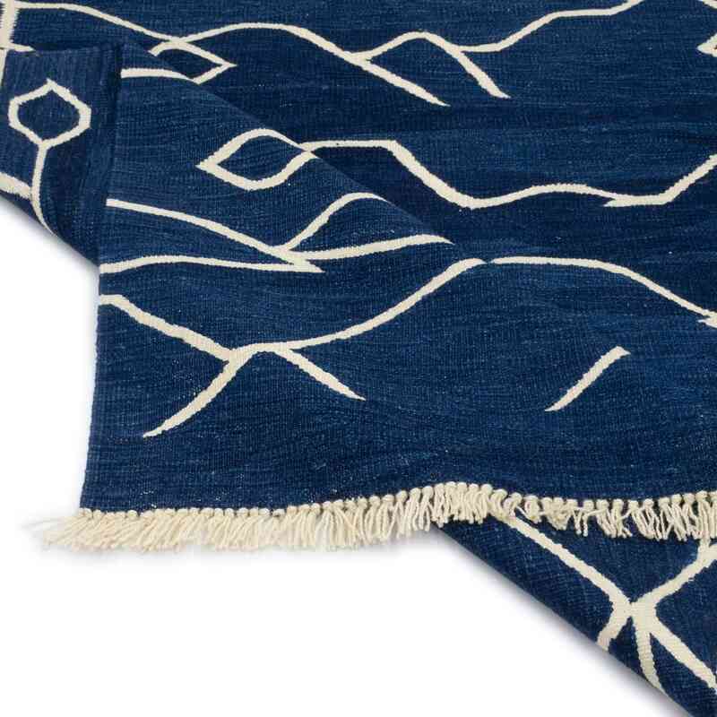 Blue New Handwoven Turkish Kilim Rug - 4' 2" x 5' 8" (50" x 68") - K0048525