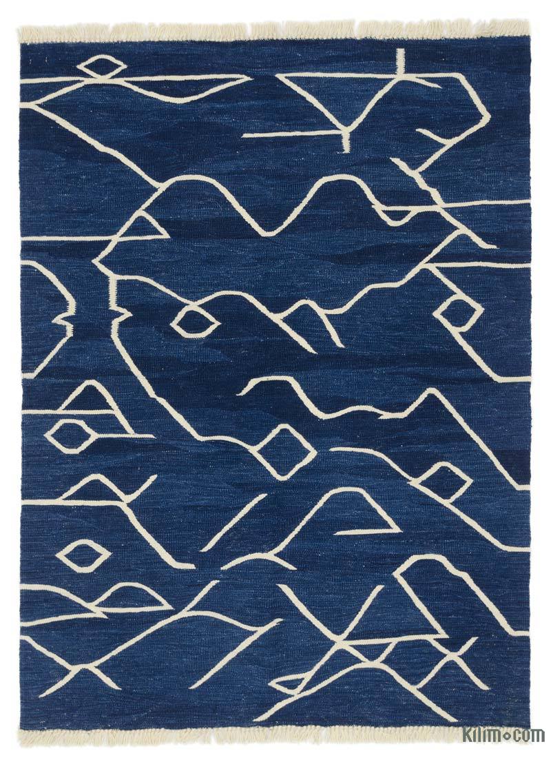 Blue New Handwoven Turkish Kilim Rug - 4' 2" x 5' 8" (50" x 68") - K0048525