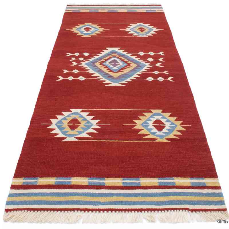 Red New Turkish Kilim Runner - 2' 9" x 7' 4" (33" x 88") - K0048555