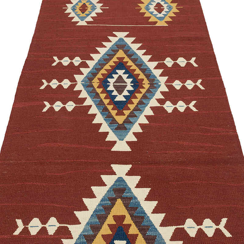 Red New Turkish Kilim Runner - 2' 11" x 9' 8" (35 in. x 116 in.) - K0048556