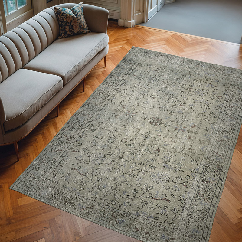 Gray Over-dyed Vintage Hand-Knotted Turkish Rug - 6'  x 9' 1" (72" x 109") - K0049270