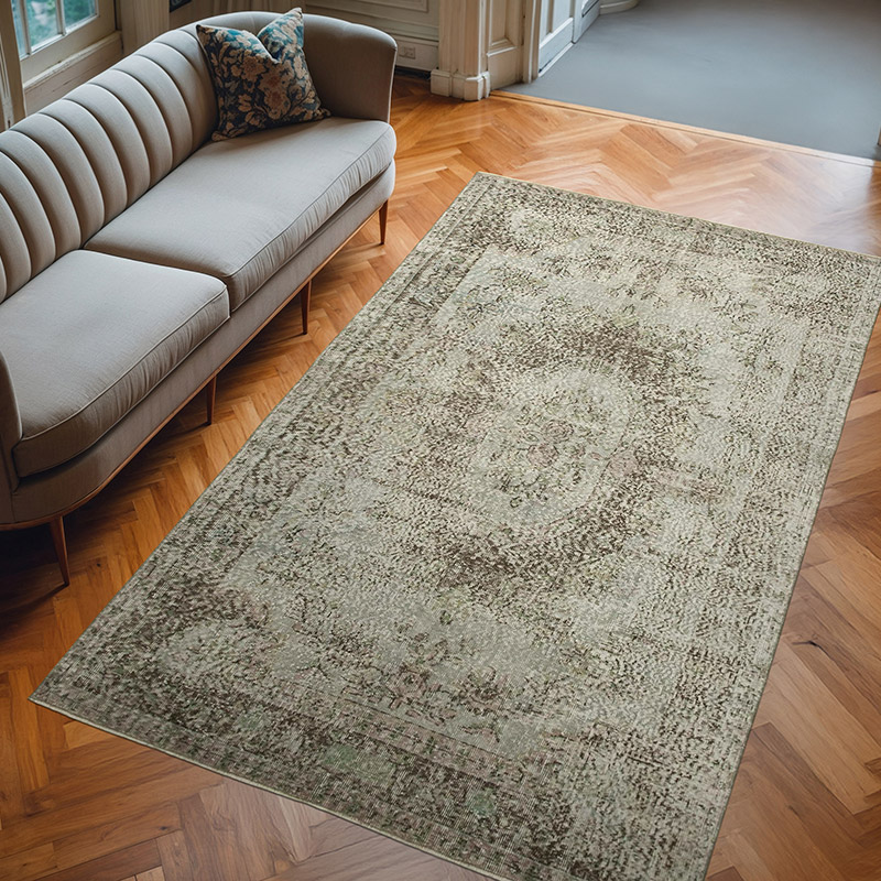 Gris Alfombra Turca Vintage Sobre-teñida - 166 cm x 271 cm - K0049272
